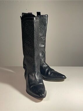 Sesto Meucci Black Woven Leather Tall Boots